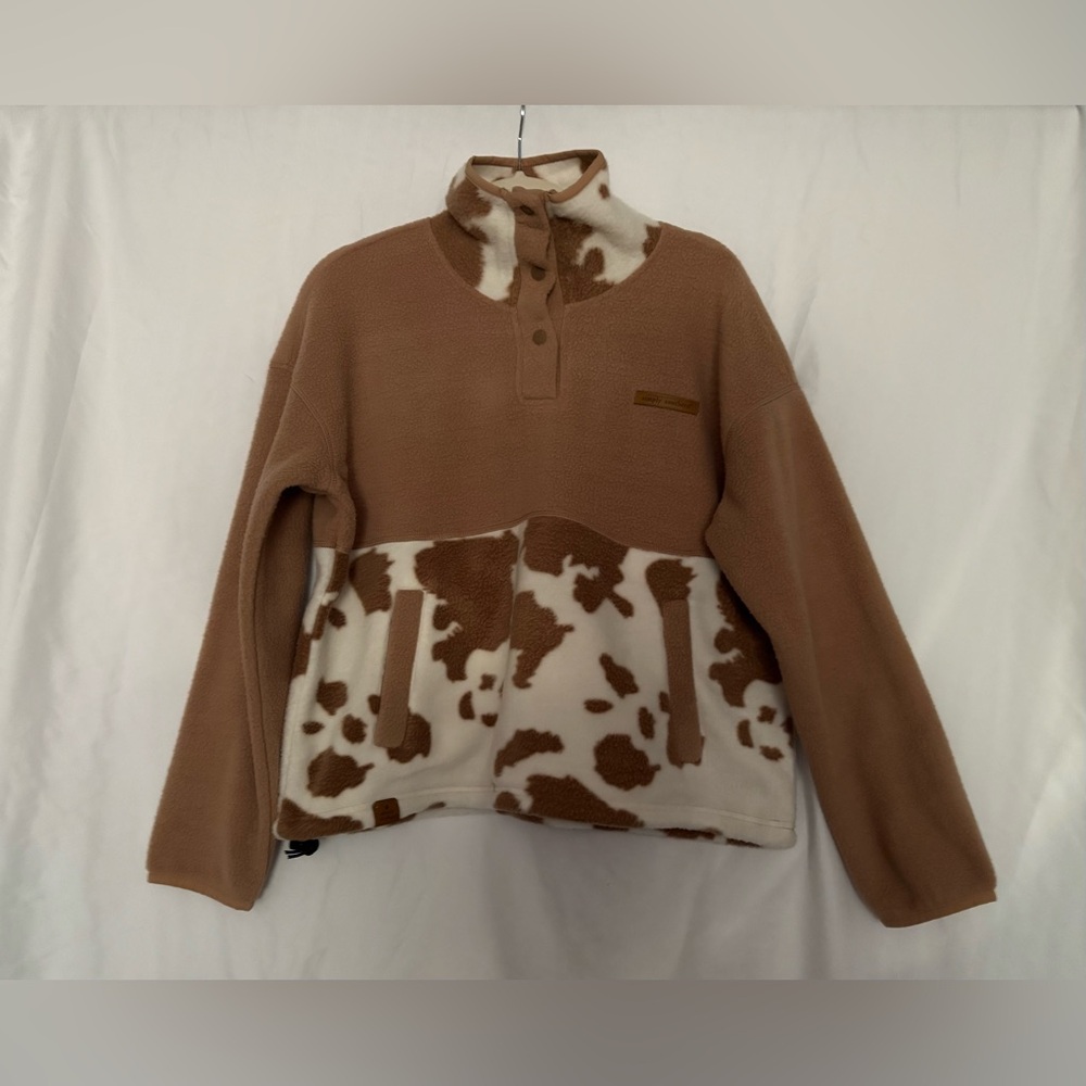 SIMPLY SOUTHERN Light Brown and White Fleece Pullover🐄